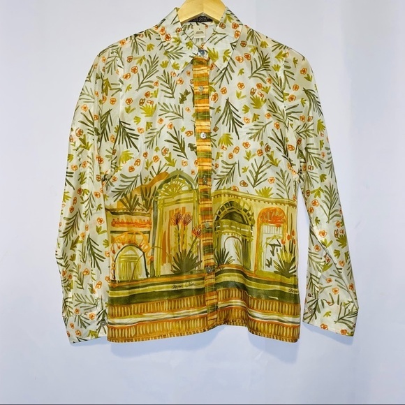 Sigrid Olsen Collection 100% Silk Tropical Palm Printed Button up Top Size Small - Picture 2 of 10